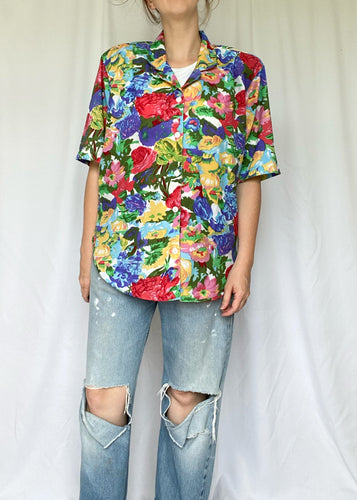 80's Vibrant Floral Button-Up