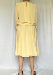 80's Pale Yellow Pleated Dress