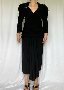 80's Black Sequined Evening Dress