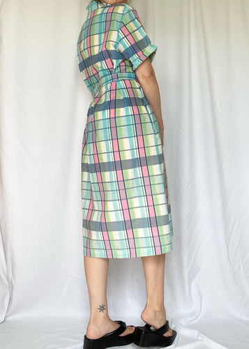 80's Pastel Plaid Dress
