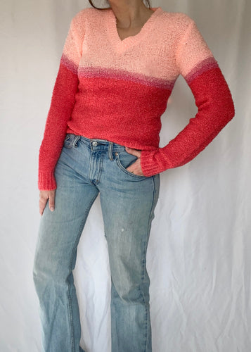 Two Tone Pink 70's V-Neck Pullover