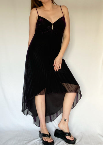 90's Purple Metallic Pleated Cocktail Dress