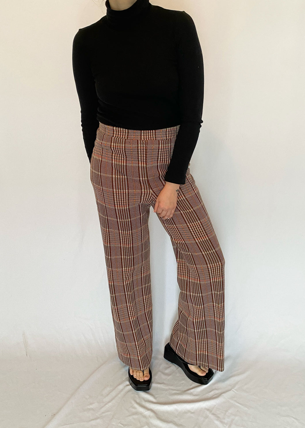70's Brown Plaid Flares