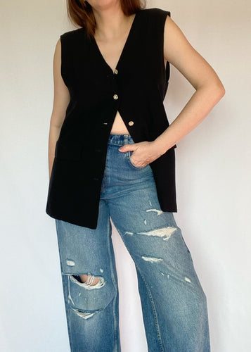 Black 80's Button Up Vest