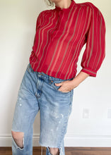 Red Striped Sheer 3/4 Sleeve Blouse