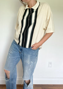 70's Striped Collared Zip Up Tee