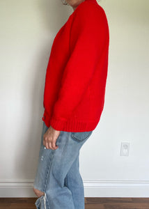 Early 80's Hand Knit Red Cardigan