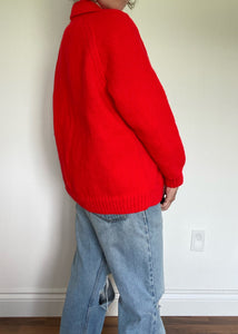 Early 80's Hand Knit Red Cardigan
