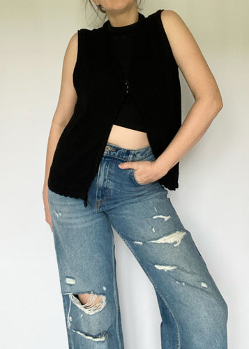 80's Black Crochet Vest
