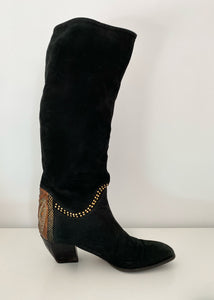 80's Embellished Block Heel Boots