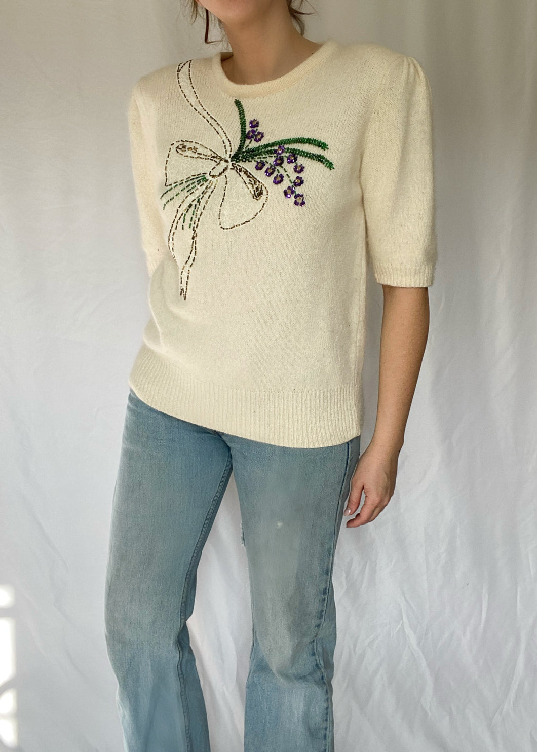 80's Ivory Half Sleeve Sweater