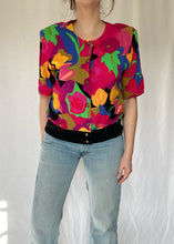 80's Vibrant Floral Button Up Tee