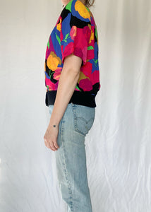 80's Vibrant Floral Button Up Tee