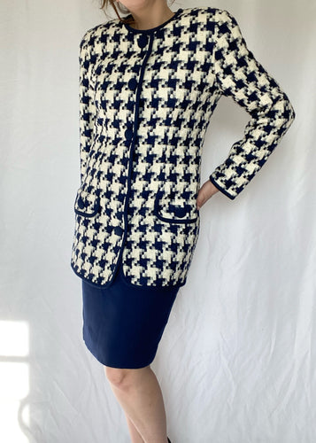 Navy Houndstooth 1 PC Jacket Dress