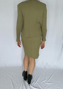 Green Ribbed 2PC Skirt Set