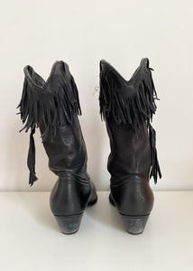 80's Black Fringe Cowboy Boots