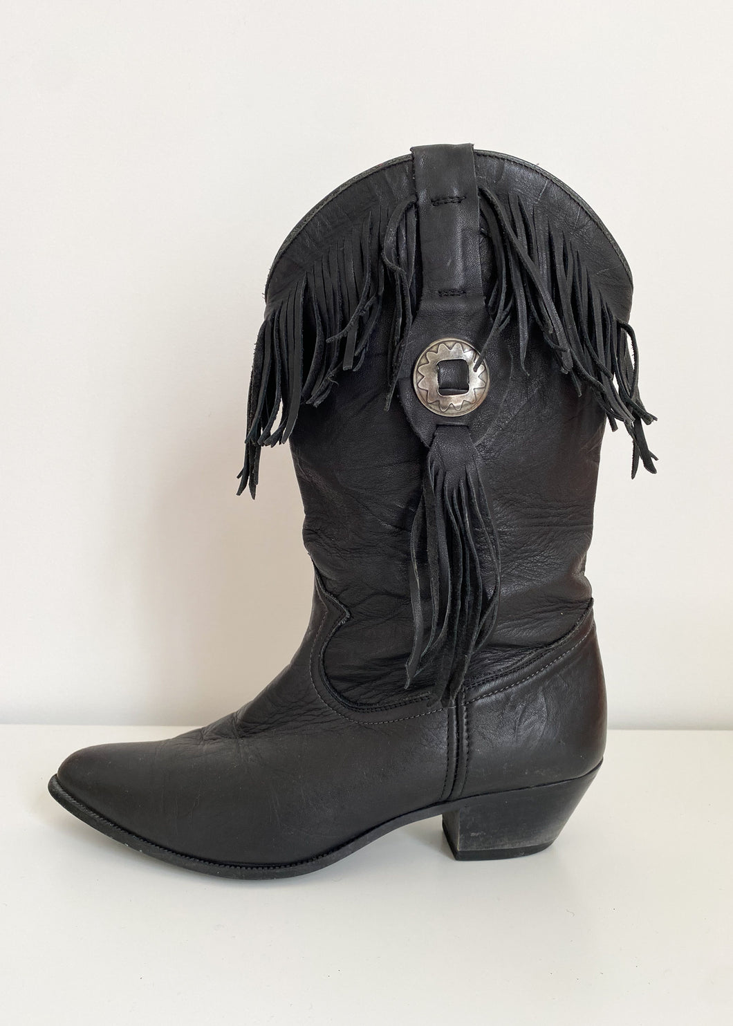 80's Black Fringe Cowboy Boots