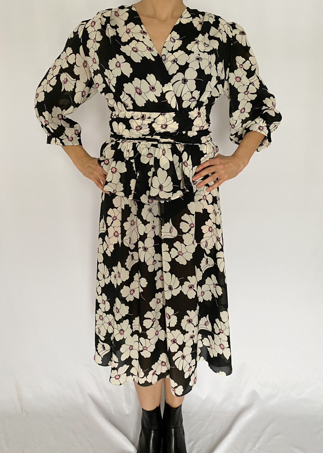 80's Black and White Floral Dress