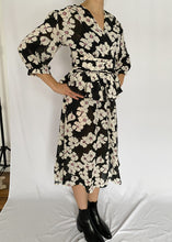 80's Black and White Floral Dress