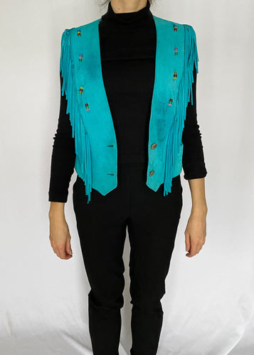 Turquoise Suede Fringe Vest