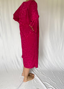 80's Hot Pink Embossed Midi Dress