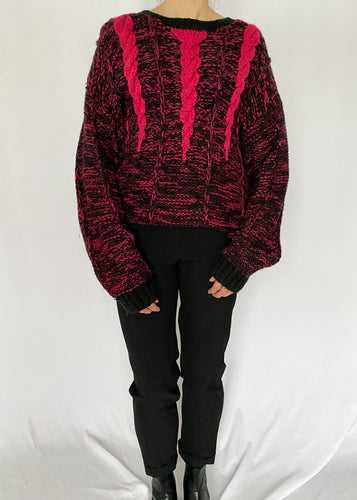 80's Neon Pink and Black Pullover