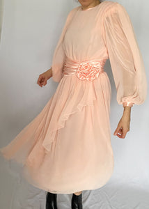 80's Pink Chiffon Bishop Sleeve Dress