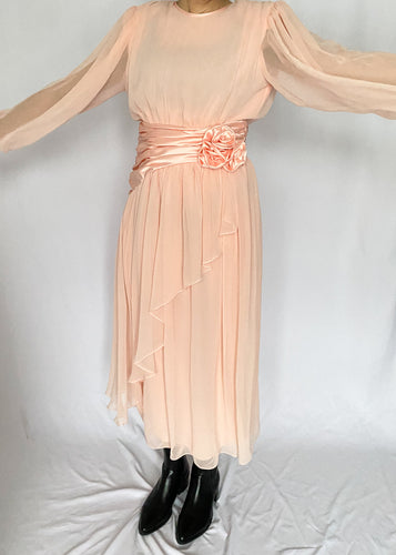 80's Pink Chiffon Bishop Sleeve Dress