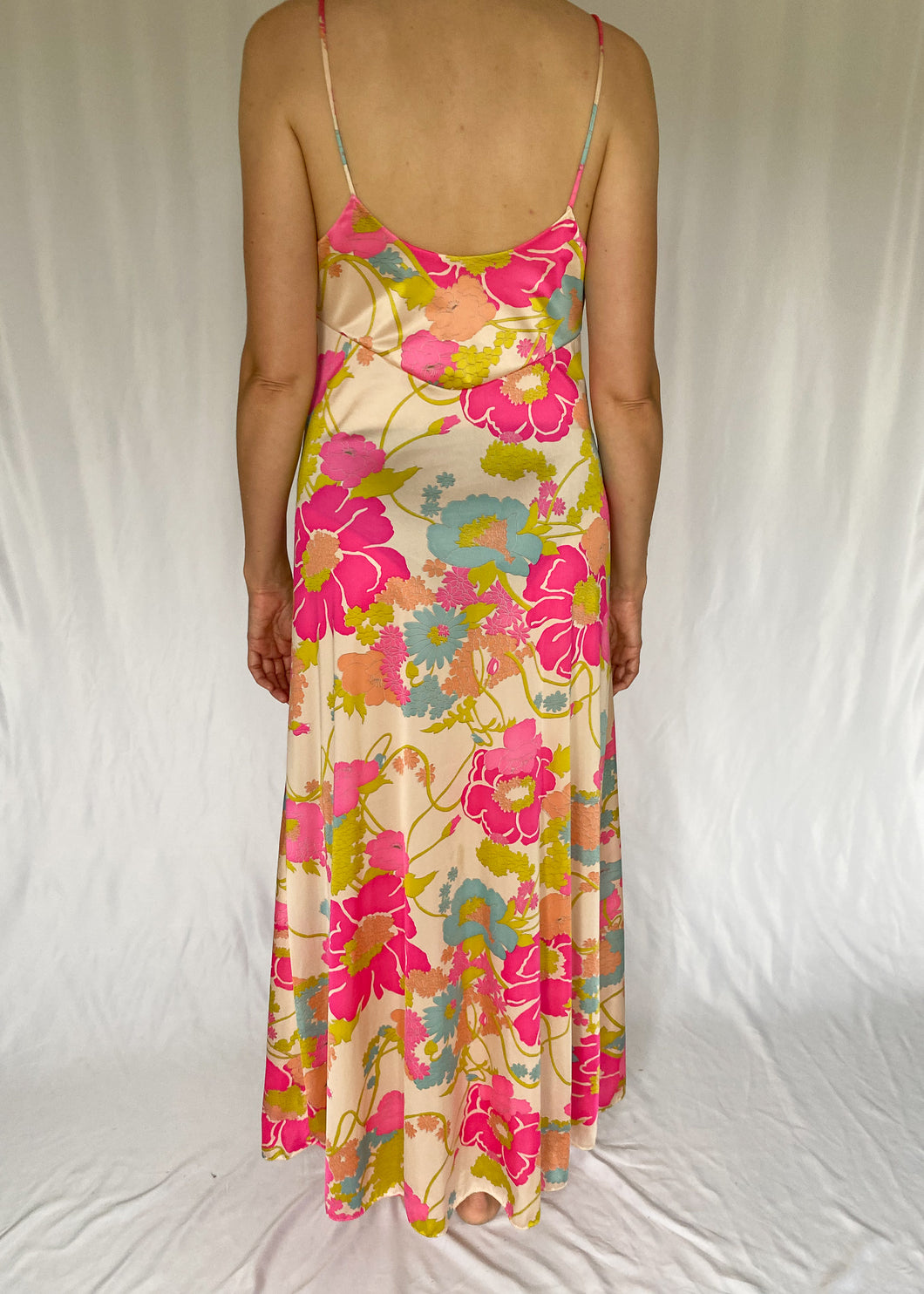 70's Neon Floral Maxi Dress