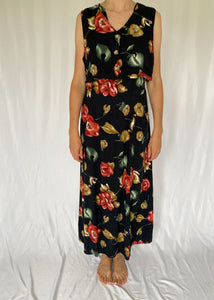 90's Black Floral Maxi Dress