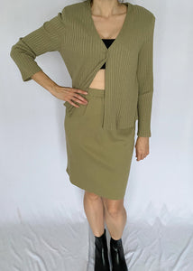 Green Ribbed 2PC Skirt Set