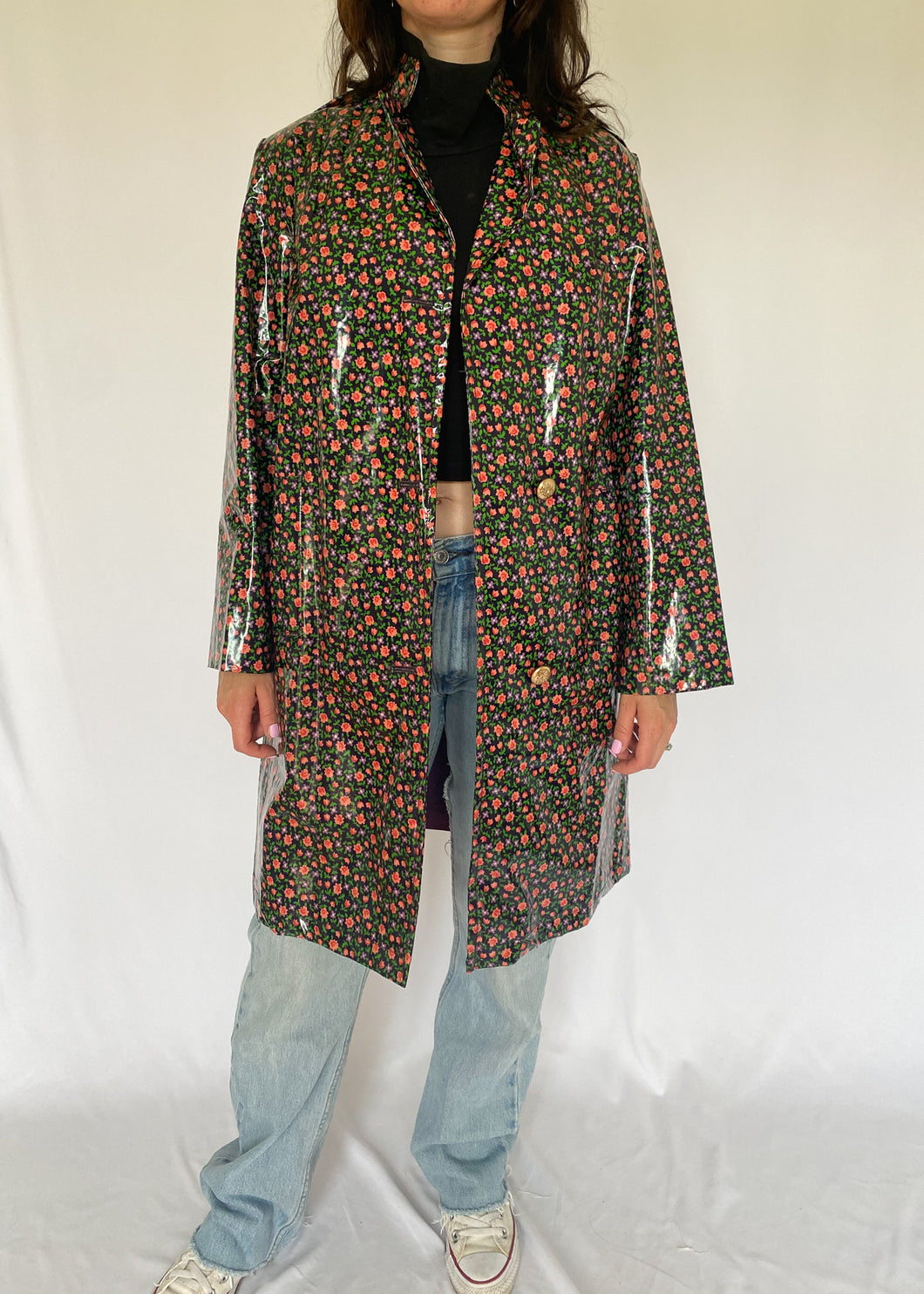 90's Floral Vinyl Raincoat