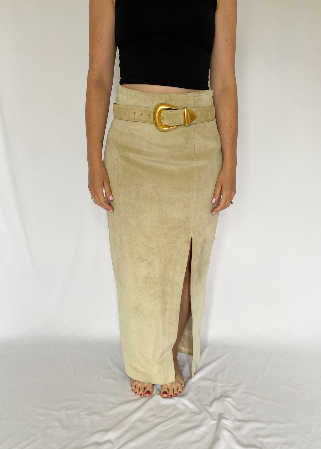 90's Tan Suede Maxi Skirt