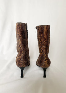 90's Brown Snake Print High Heel Boot