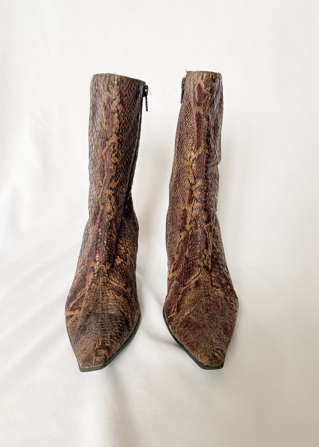 90's Brown Snake Print High Heel Boot