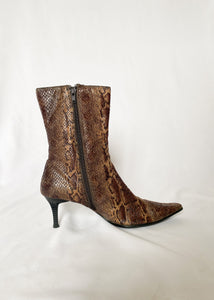 90's Brown Snake Print High Heel Boot