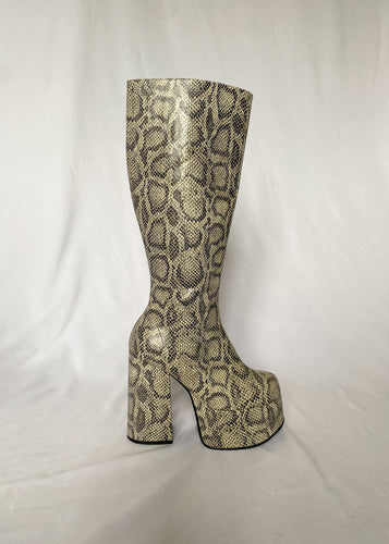 90's Faux Snake Platform Heel Boots