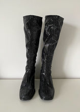Faux Snake Block Heel Stretch Boots