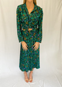 80's Green Skirt and Blouse Set