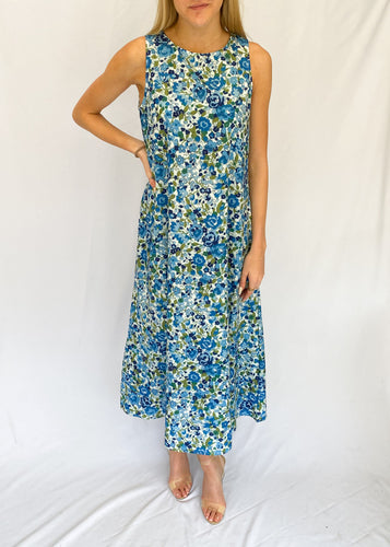 Blue Floral Sleeveless Maxi Dress