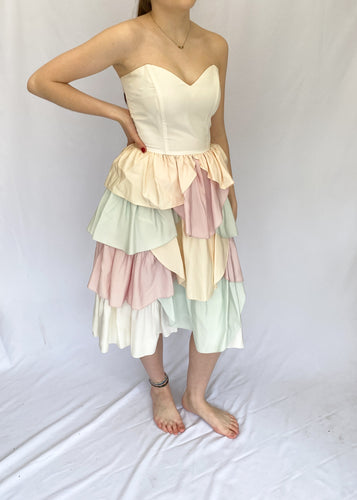 80's Ruffle Strapless Dress