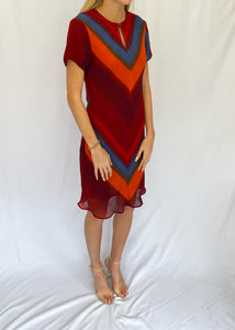 Burgundy and Orange Herringbone Dress