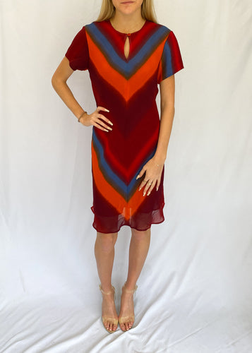 Burgundy and Orange Herringbone Dress