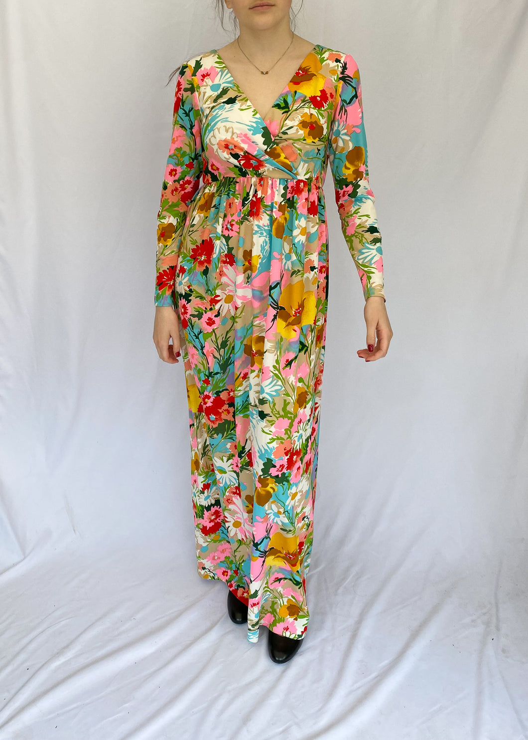 Vibrant Floral 70's Maxi Dress