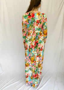 Vibrant Floral 70's Maxi Dress