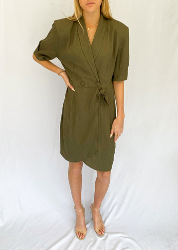 90's Olive Green Tie Dress