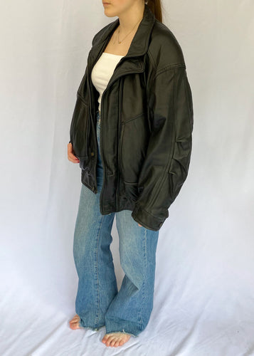 80's Black Leather Bomber