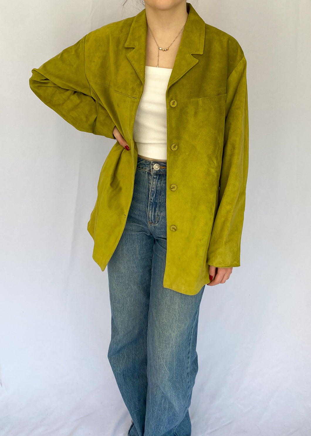 90's Lime Green Suede Blazer
