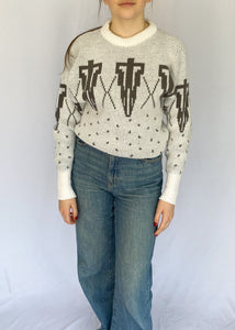 80's White and Grey Knit Pullover