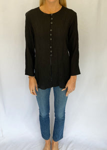 90's Black Textured Button Up Blouse